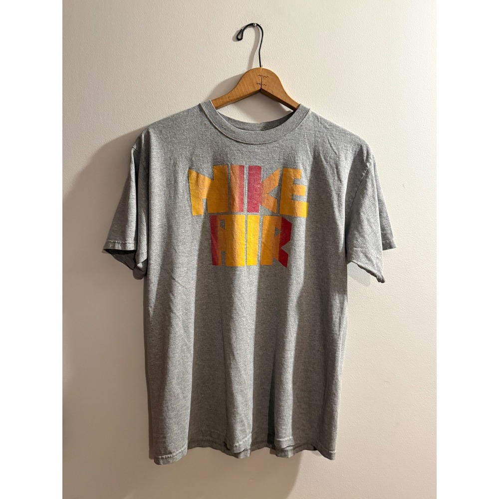 Y2k Nike Air Vintage Graphic T-Shirt Mens Large Gray Orange Gradient Logo Tee
